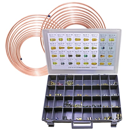 Ags NiCopp BrakeLine Coil and Fitting Assortment Kt, 3/16" x 25', 1/4" x 25' BLFA-10K